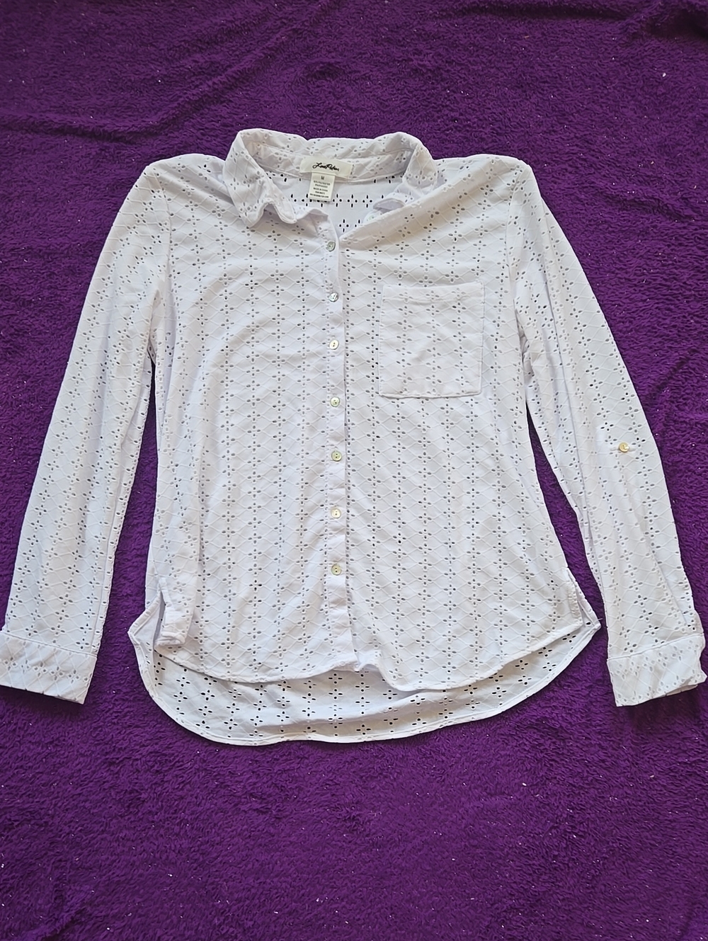 Eyelet Button-Down Shirt - White